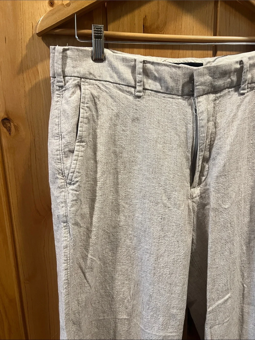 Abercrombie & Fitch Men's Light Beige Baggy Trouser Linen Pants - 32x30